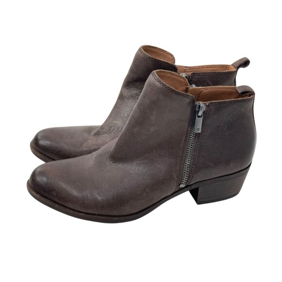 Lucky Brand Women Brown Leather Ankle Booties Size 9M Side Zipper Block Heels - Picture 16 of 16
